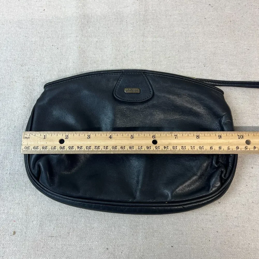 Phillippe Vintage Soft Black Leather Clutch Bag 1970's